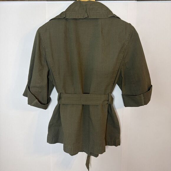 Ann Taylor Utility Jacket Womens 4‎ Zip Up Belted Army Green Lightweight Classic - Picture 9 of 9